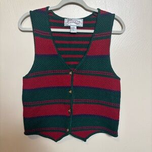 Vintage Nuggets Women’s Sweater Vest Button Down Red Green Stripe Holiday Medium